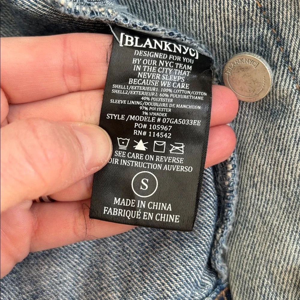 Blank NYC Distressed Jean Jacket w/ Faux Leather Sleeves